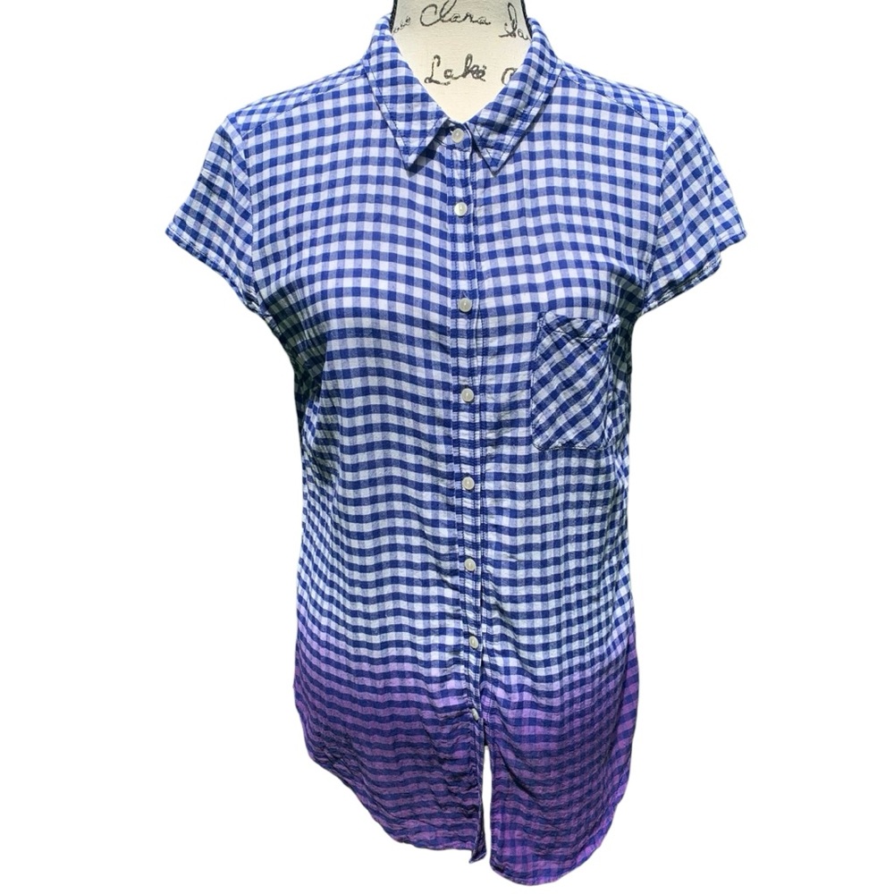 Anthropologie Holding Horses Buffalo Plaid Purple Ombré Button Down Top Size 12